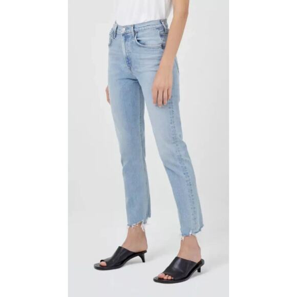 Agolde Merrel Mid Rise Straight Leg Jean Frayed Hem Light Wash Astray Size 24 - Picture 14 of 14